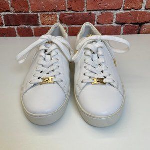 Michael Kors Womens Leather Sneakers Size 8M Gold Glitter White Lace Up Shoes